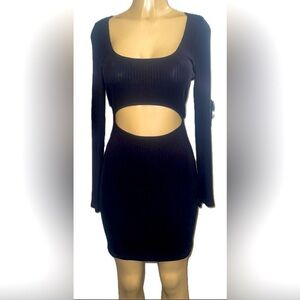 Reformation Black Cut-Out Ribbed Knit Mini Dress – Size Large – Made in USA